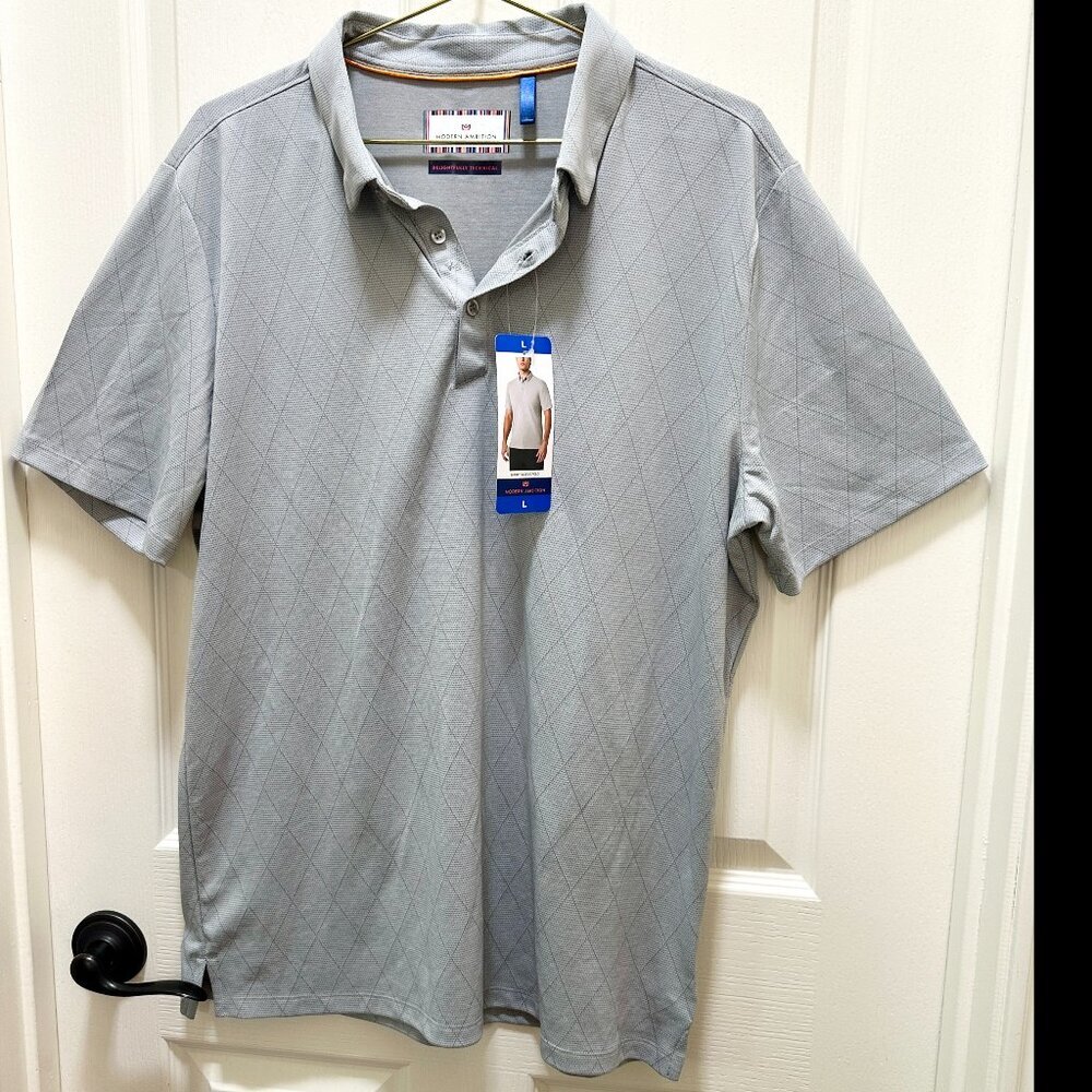 Modern Ambition Men's Polo Shirt Size L Gray Stretch Moisture Wicking Casual NEW